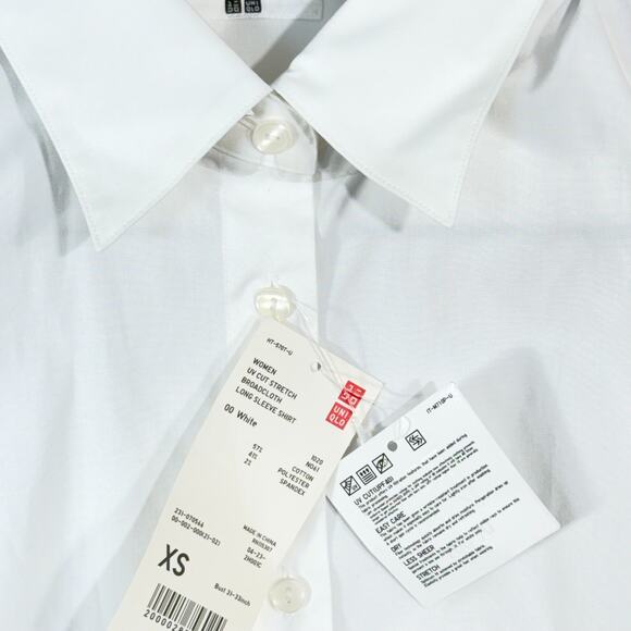 UNIQLO Lot 2 NEW UV Cut Stretch Broadcloth Long Sleeve Shirt White Work Women XS - Picture 4 of 11